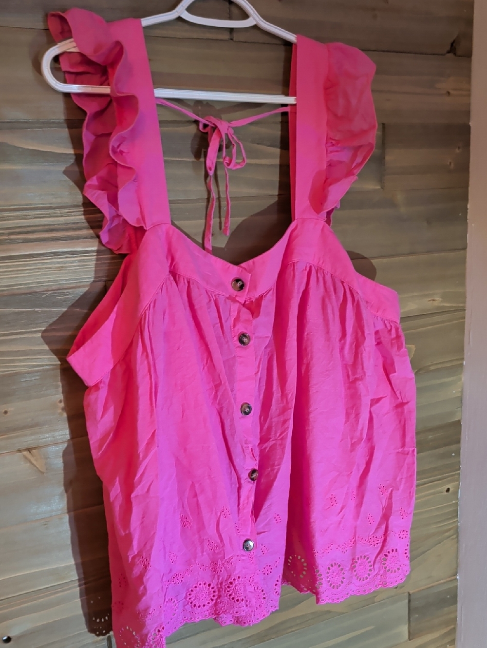 SHEIN Hot Pink Ruffle Strap Button-Front Tank 4X